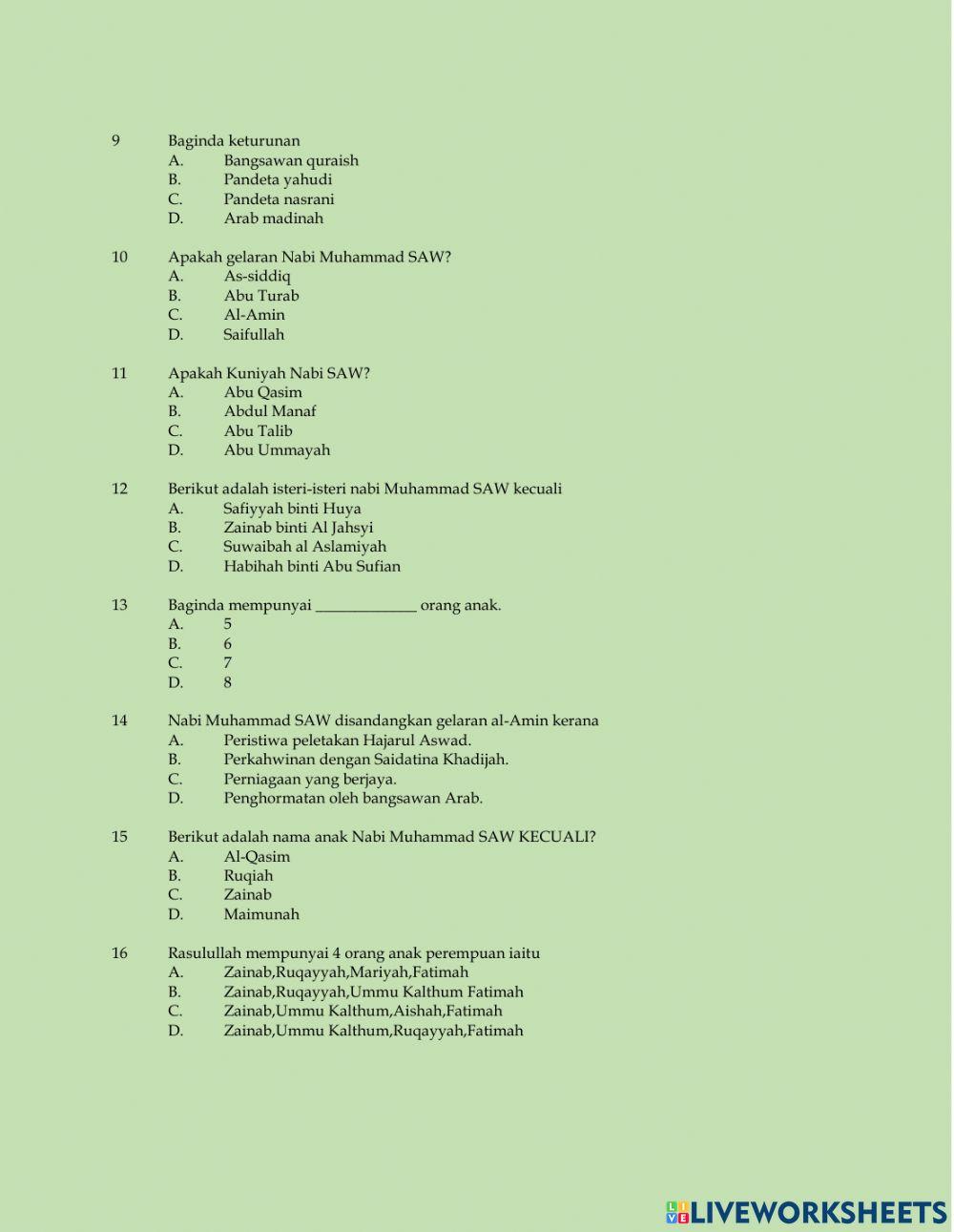 Latih tubi riwayat hidup rasulullah