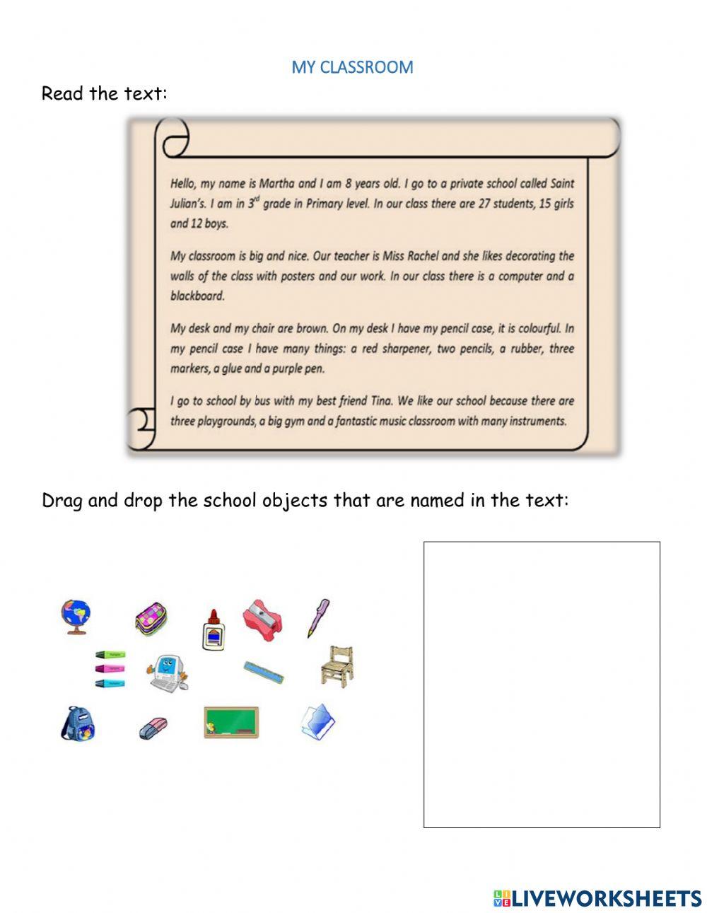 School supplies reading