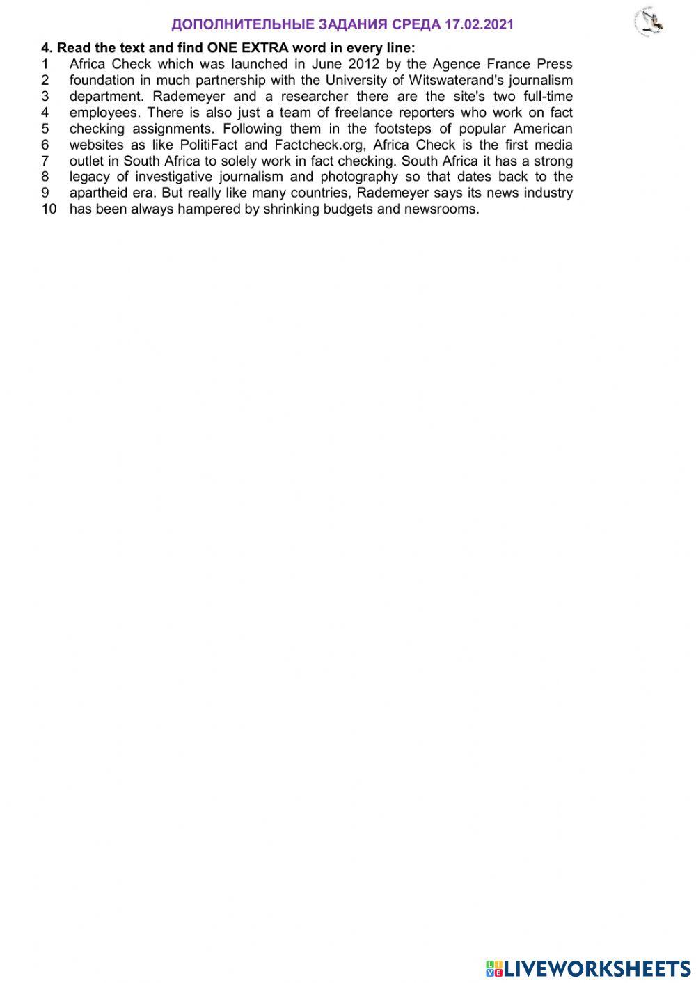 Additional Tasks (Wednesday 17.02)