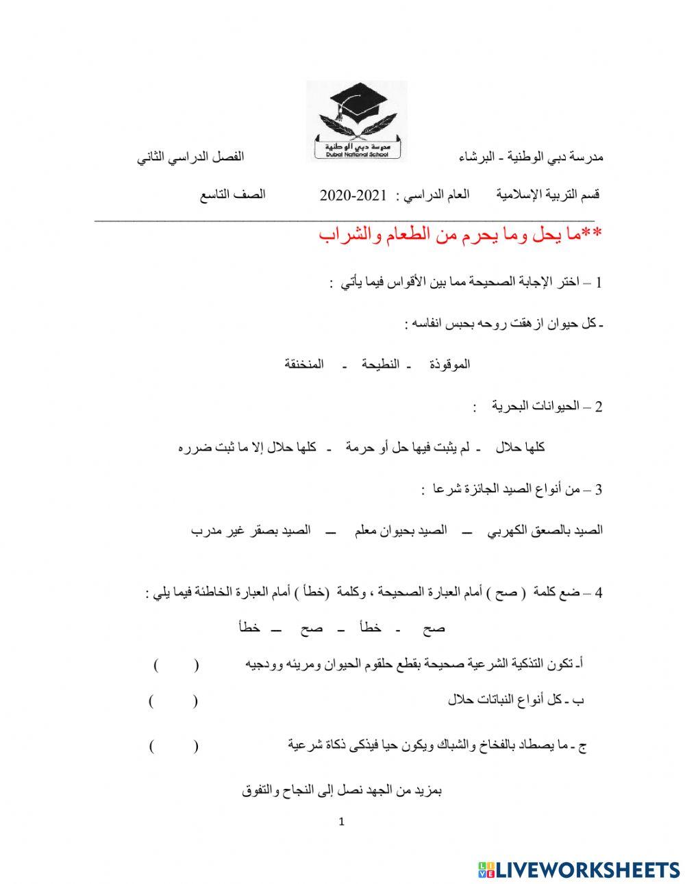 مايحل وما يحرم من طعام و شراب