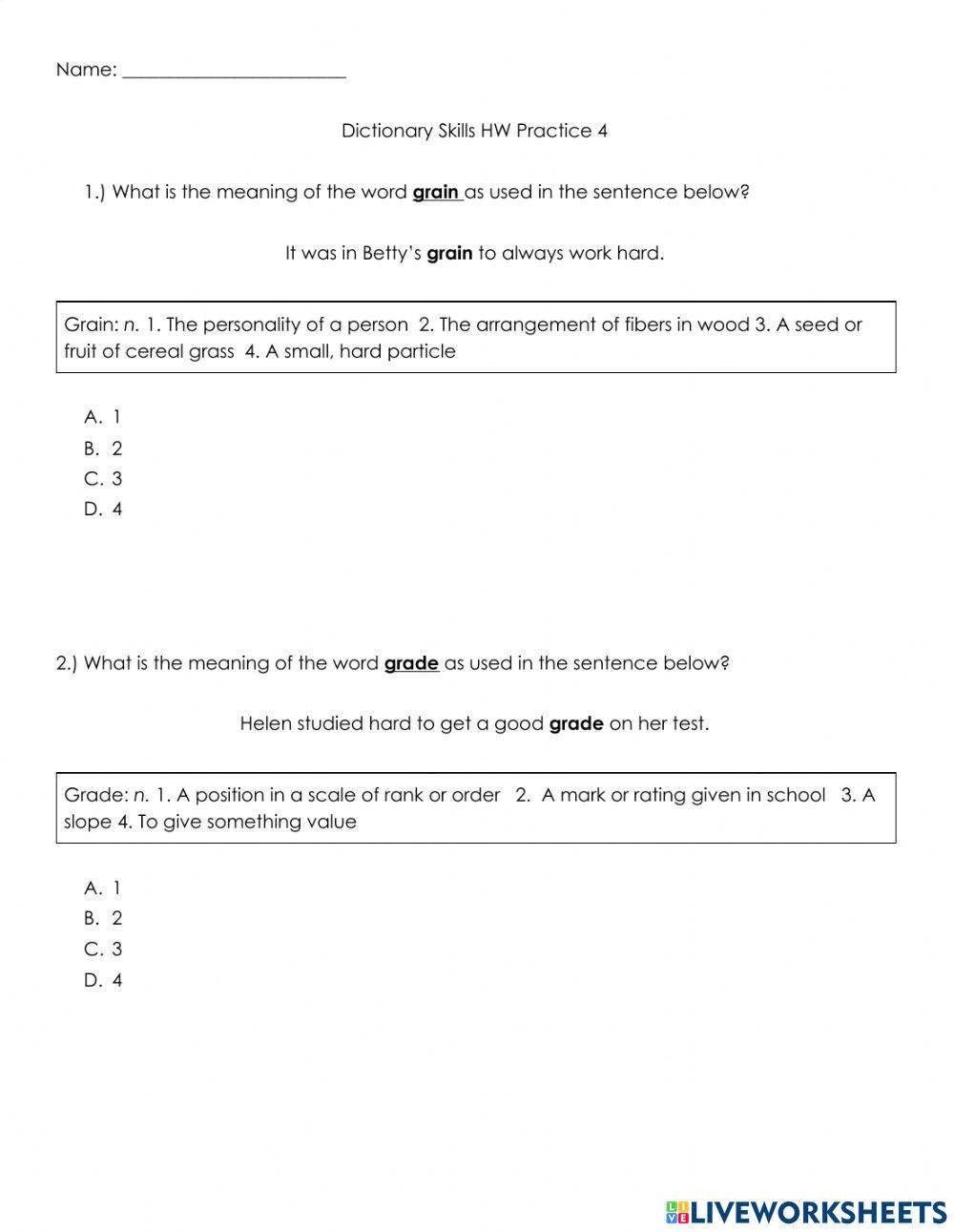 Dictionary Skil… | Free Interactive Worksheets | 729531