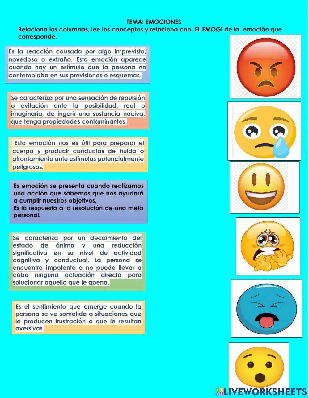 Conceptos de emociones worksheet | Live Worksheets