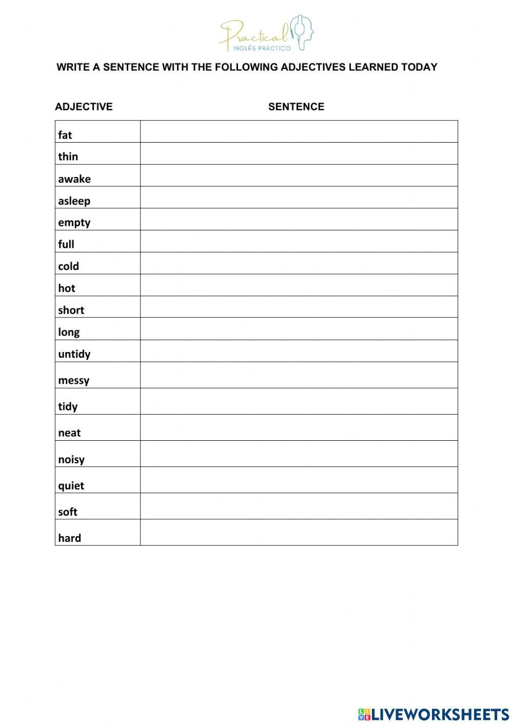 Write a sentence with the adjective - part 3