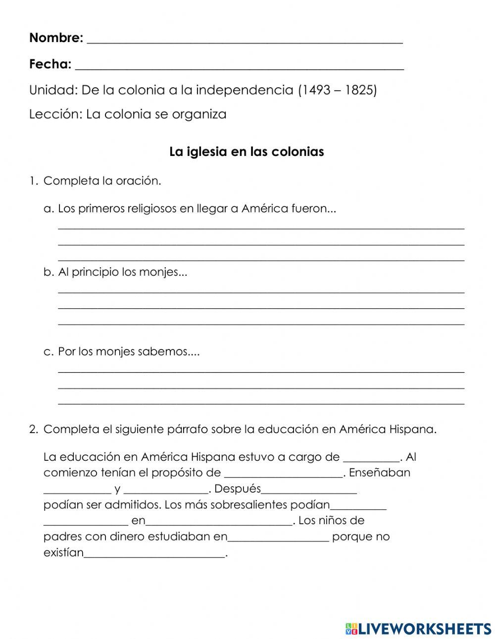 La iglesia en las colonias