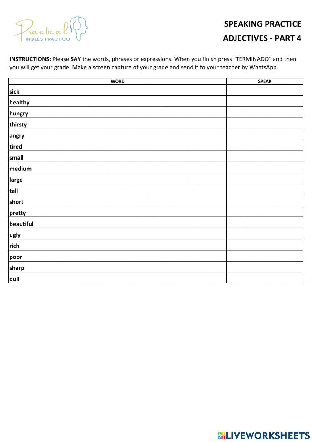 Speaking practice - adjectives - part 4