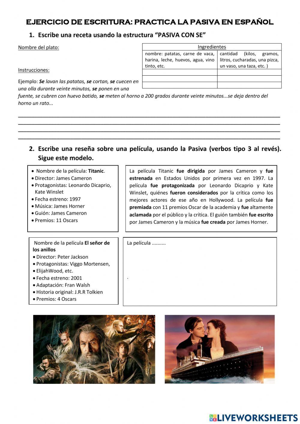 Ejercicio de escritura con la voz pasiva