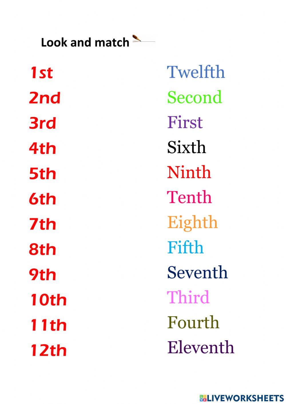 Ordinal numbers look and match