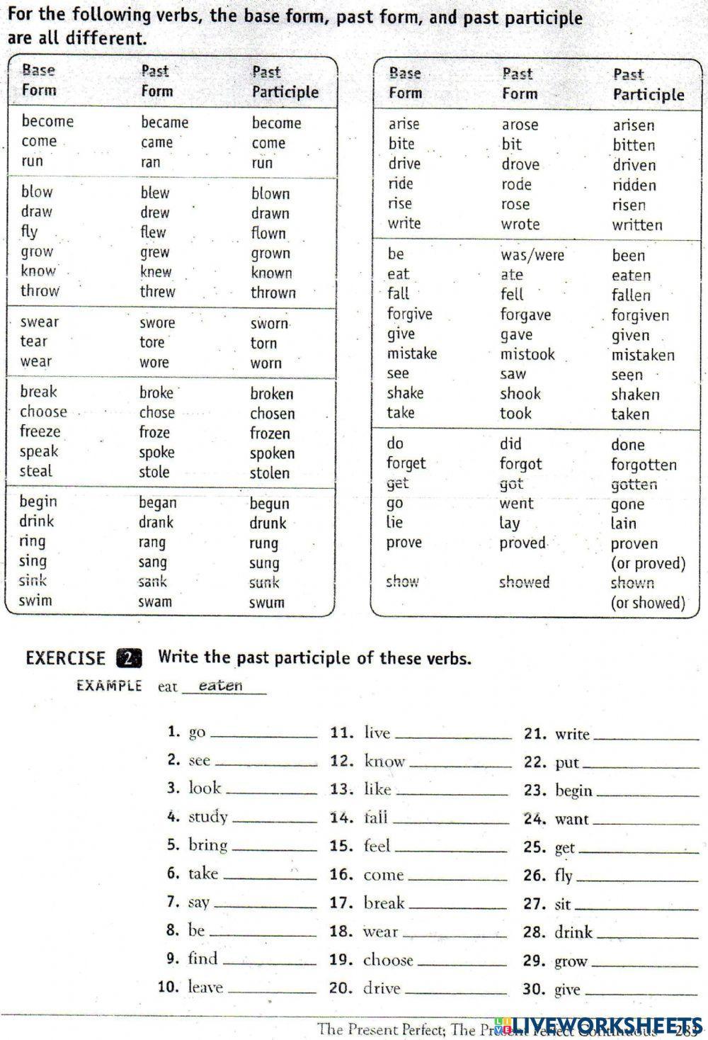 Past participle verbs