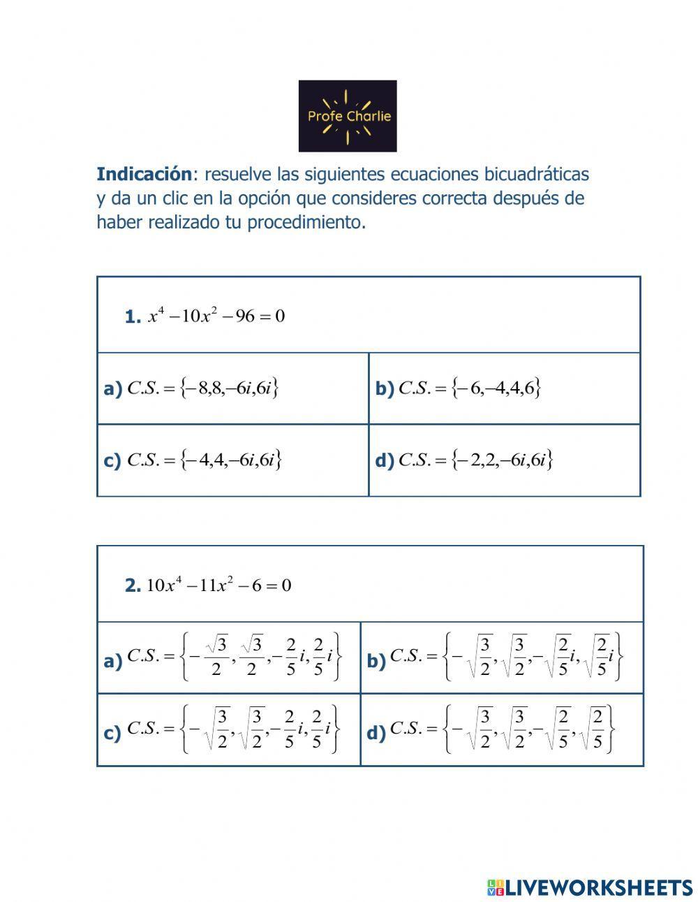 Ecuaciones bicuadráticas