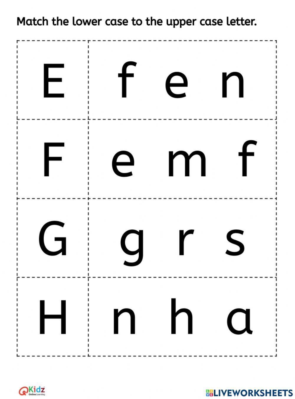 Match the Letters E F G H -Lower case to the Upper case