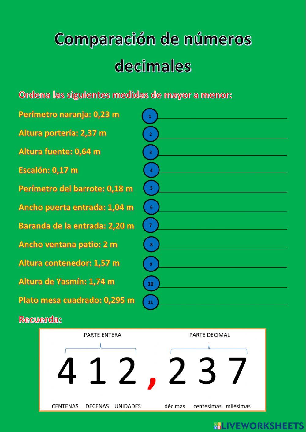 Comparación Números Decimales