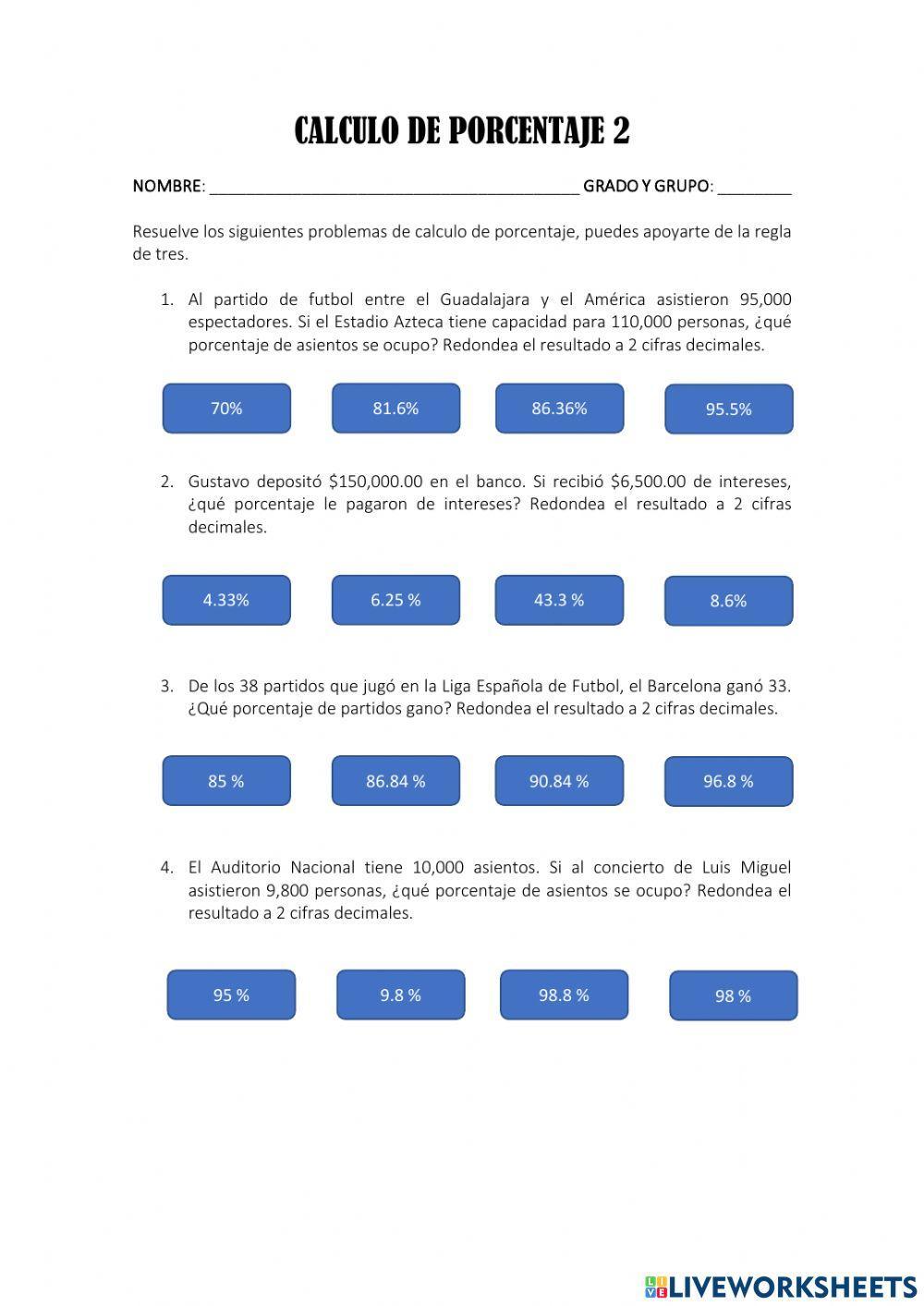 Calculo de porcentaje 2