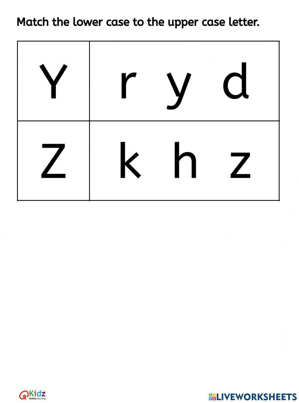Match the Letters U V W X Y Z - Lower case to the Upper case