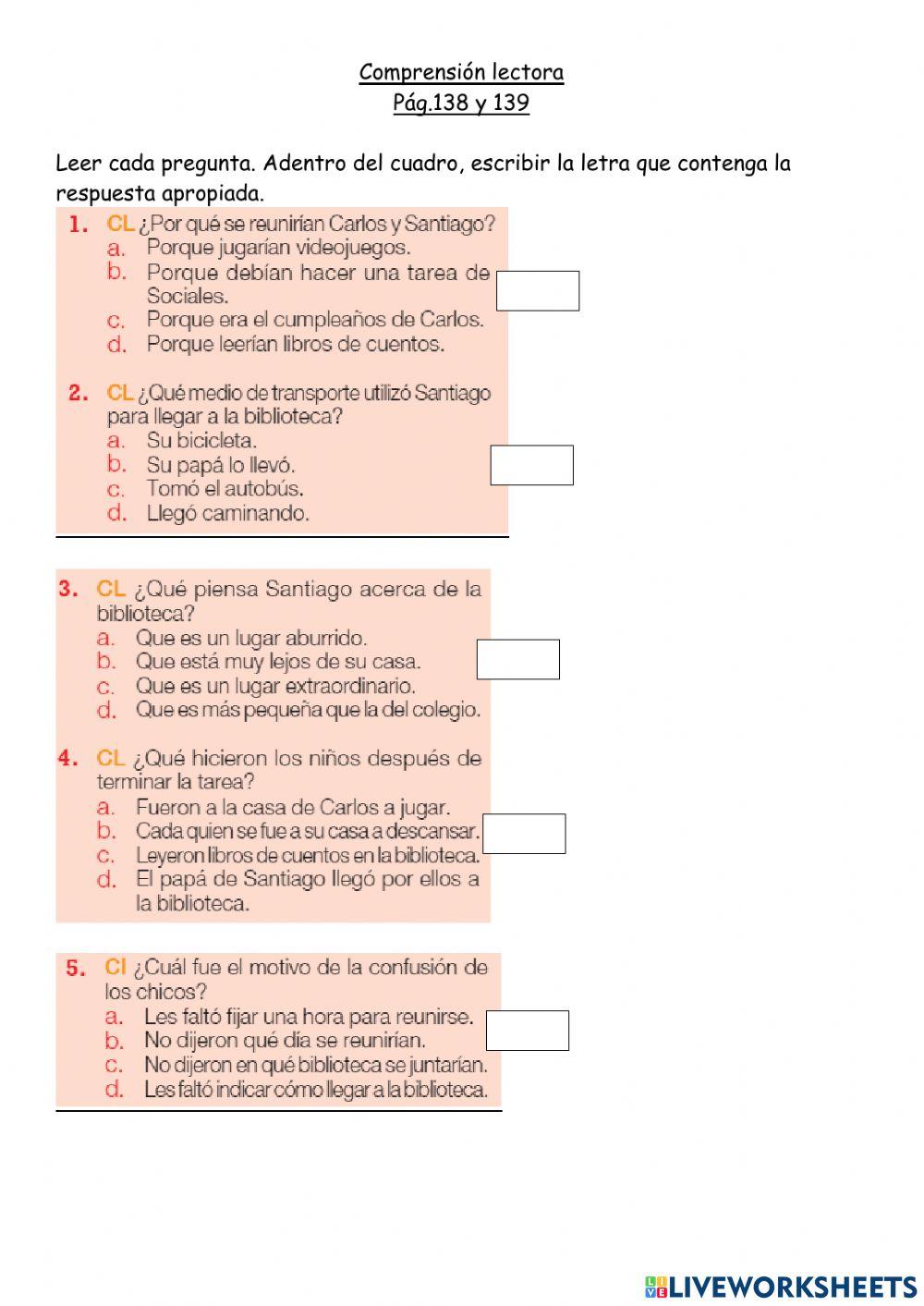Español 3G-Comprensión lectora P139