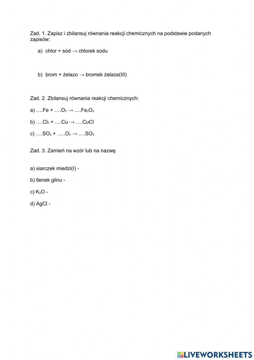 Pisanie równań reakcji chemicznych