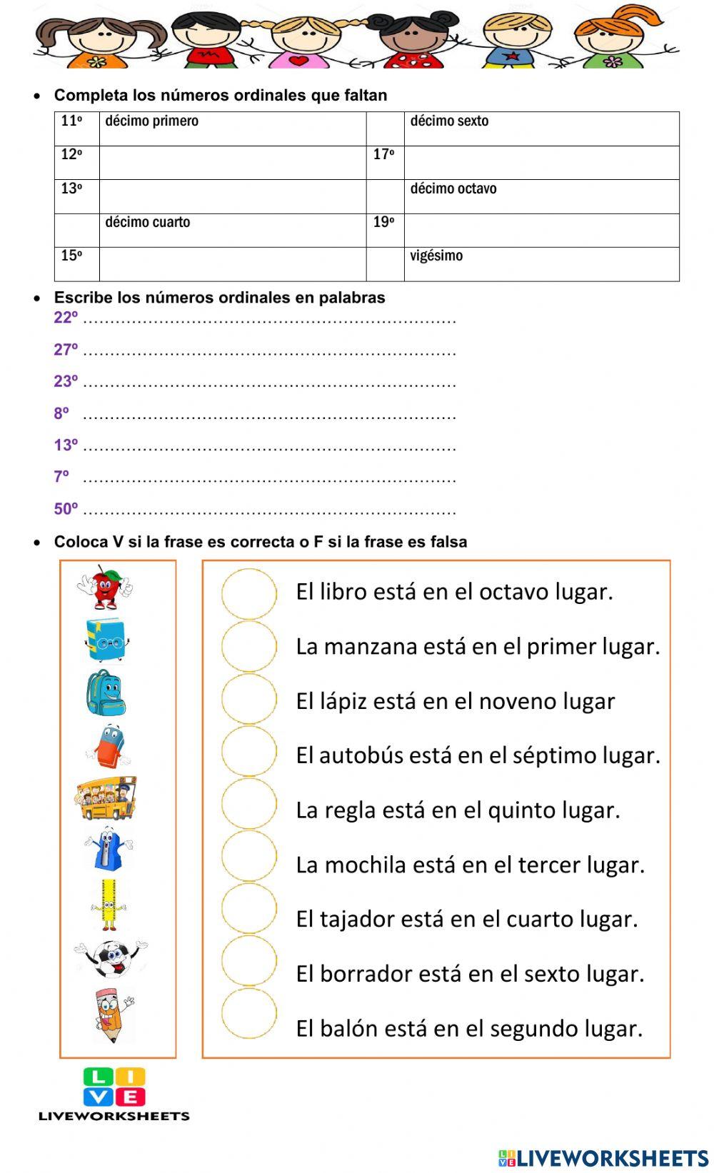 Números ordinales Números ordinales