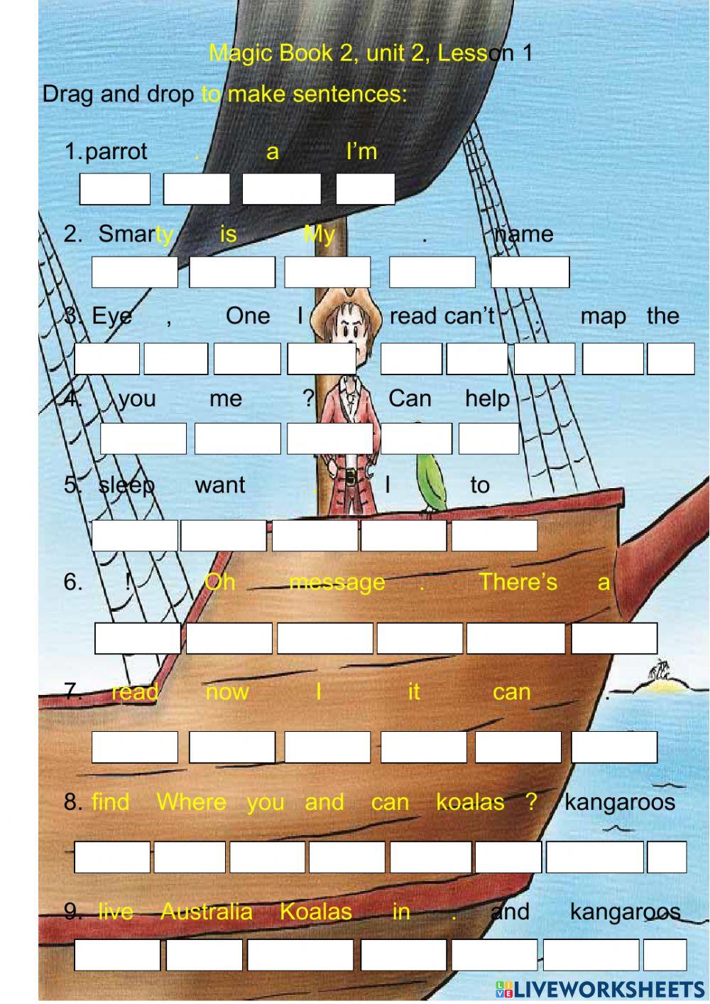 Sentence building Magic Book 2 Unit 2 Lesson 1