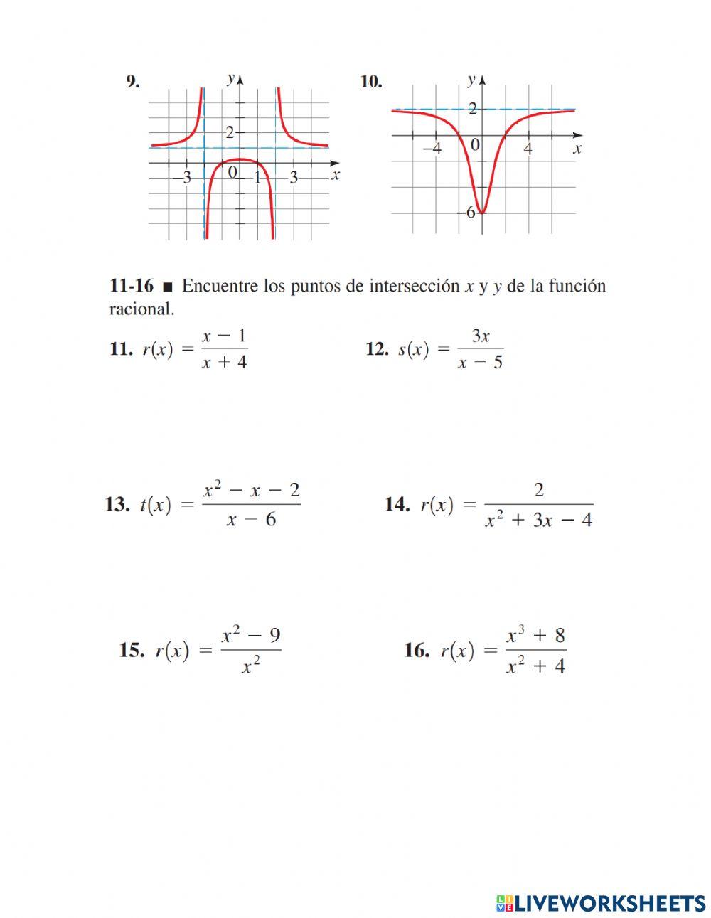 Hoja de ejercitación Funciones racionales