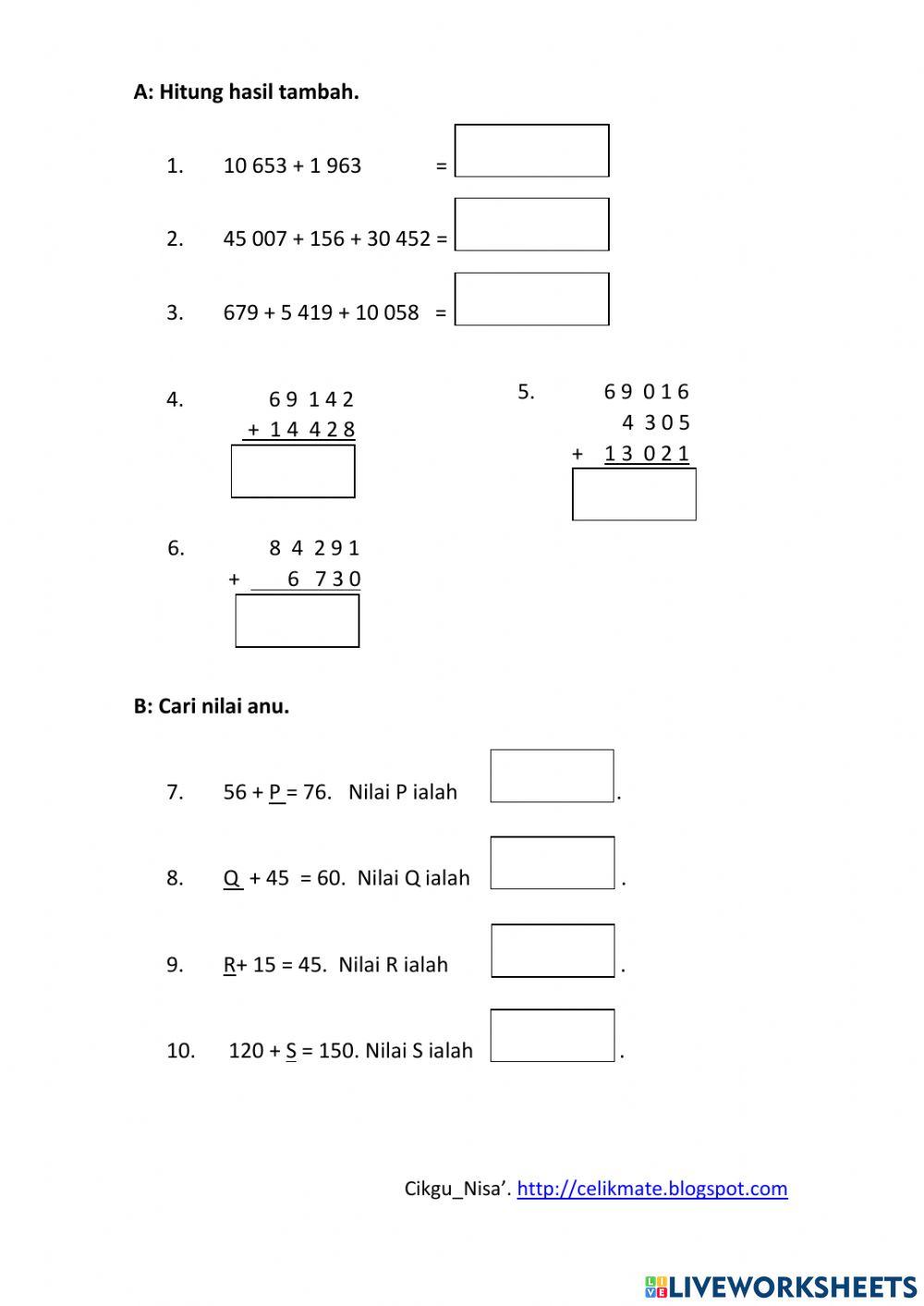 Menambah Nombor Bulat Hingga 100 000