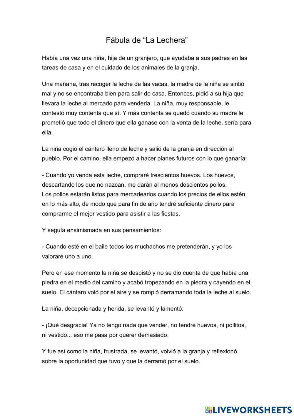 Lectura de la fábula- La lechera-