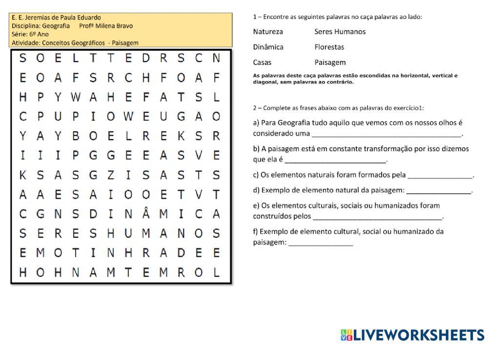 Conceitos Geográficos interactive worksheet | Live Worksheets