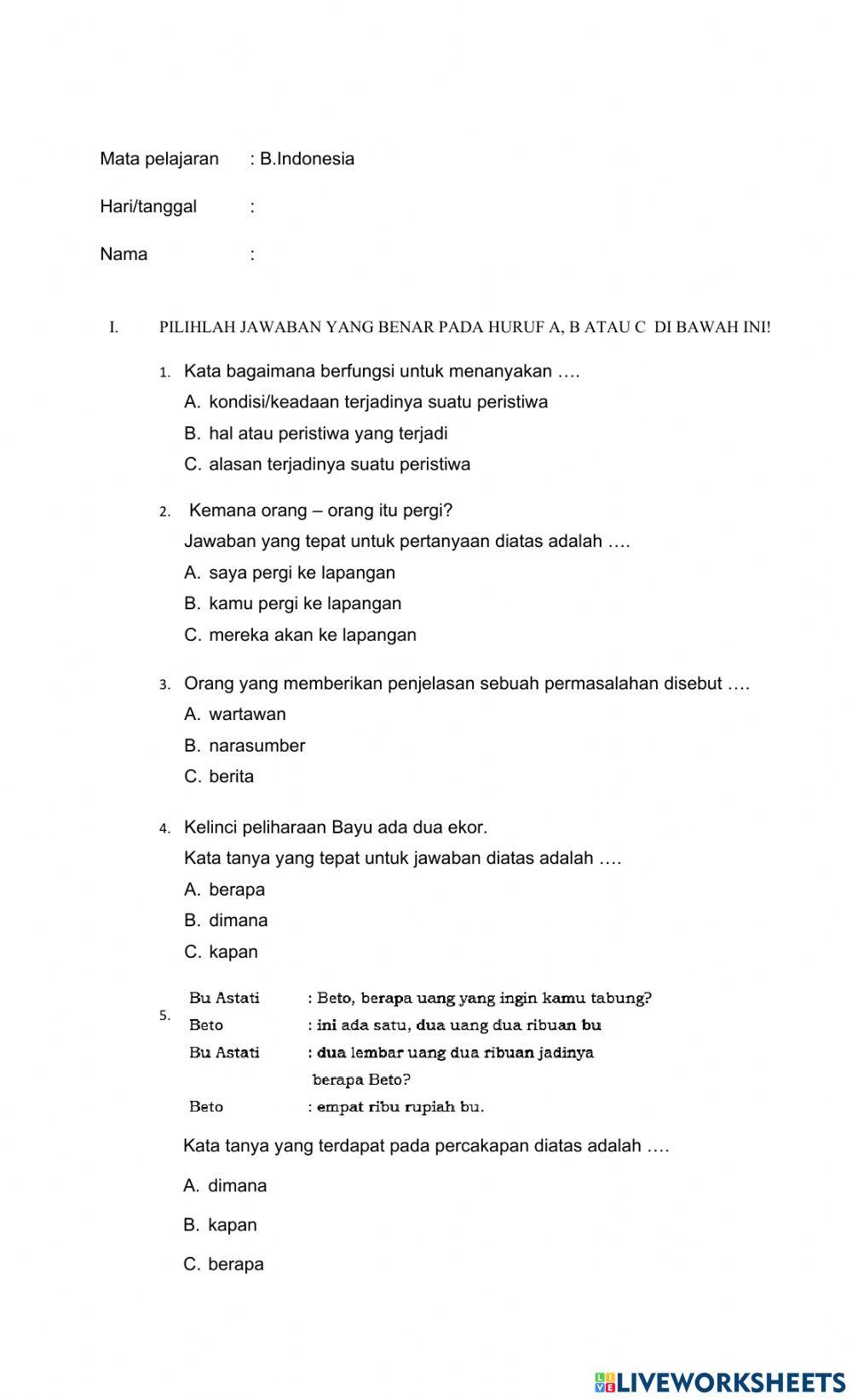 Latihan soal B.Indonesia (tema 6)