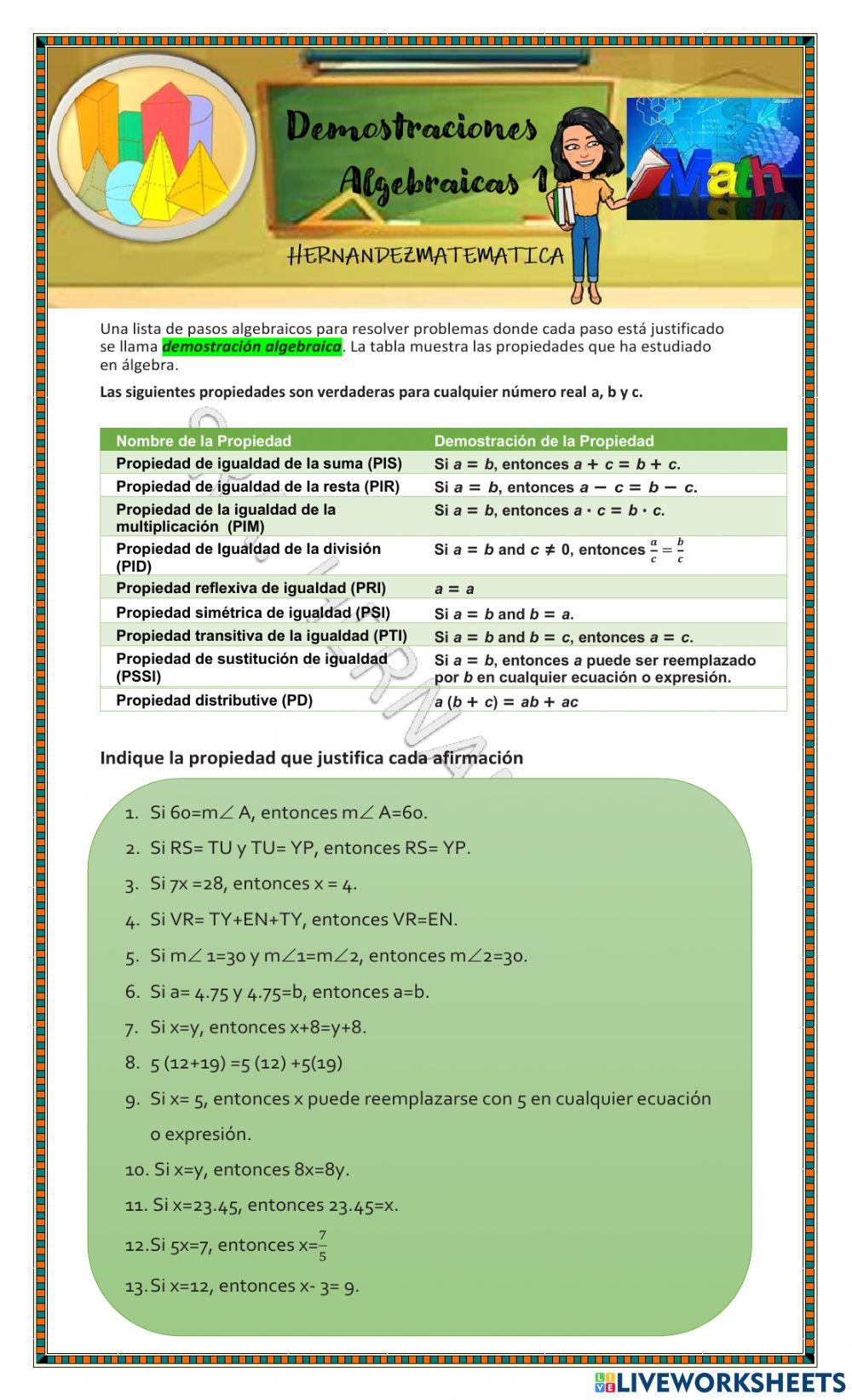 Demostraciones algebraicas 1