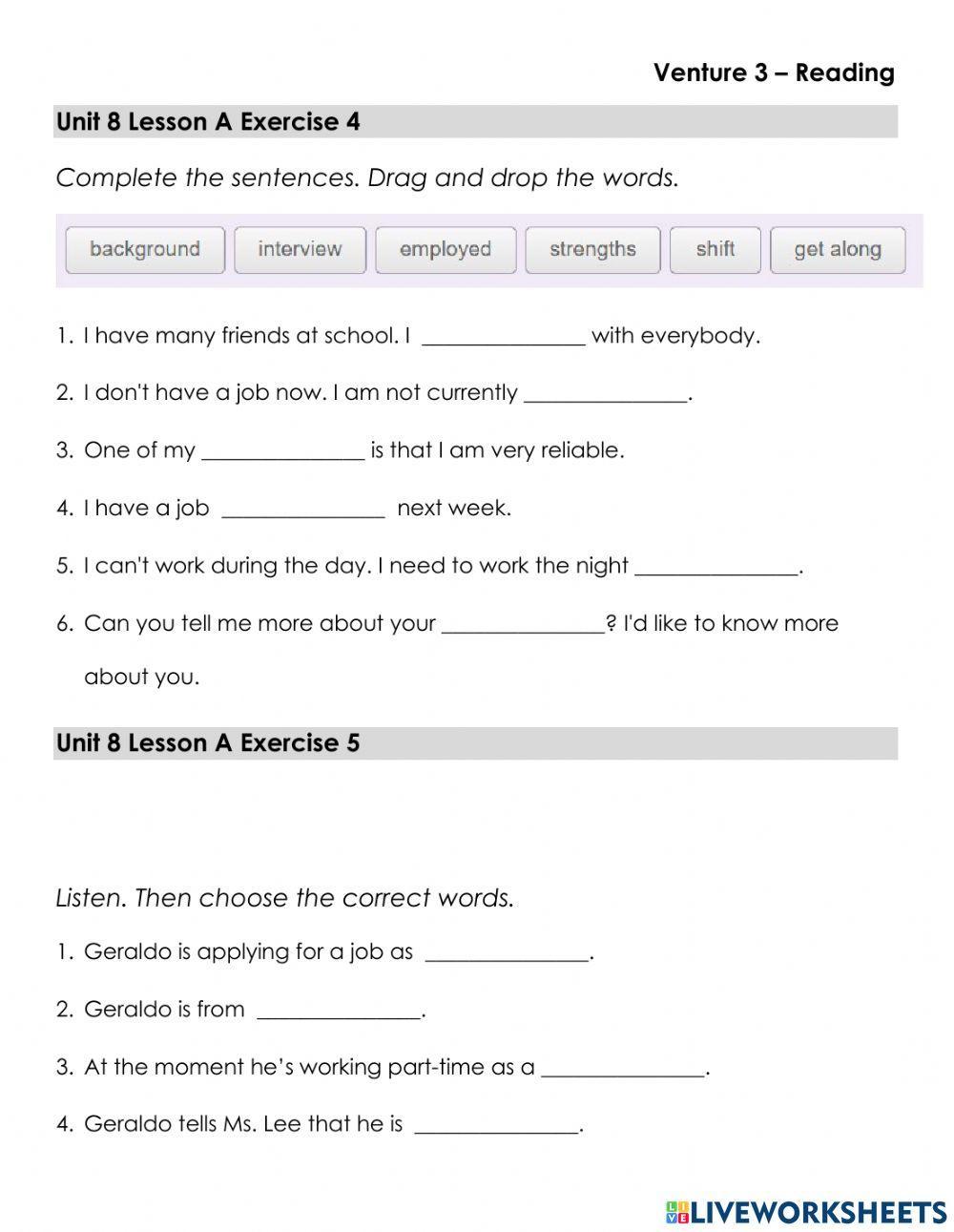 Geraldo's Job Interview - Reading and Listening