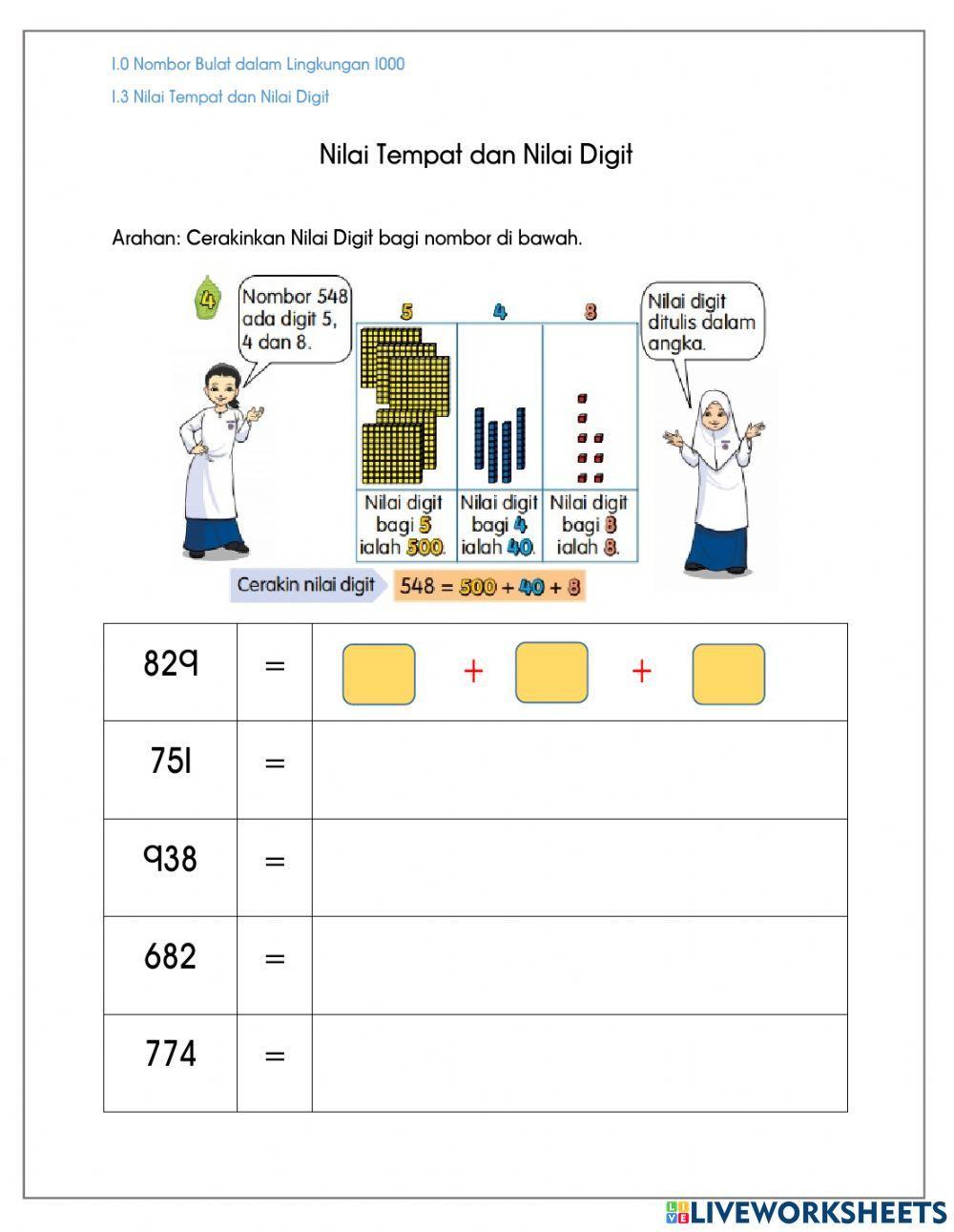 Cerakinkan Nilai Tempat dan Nilai Digit