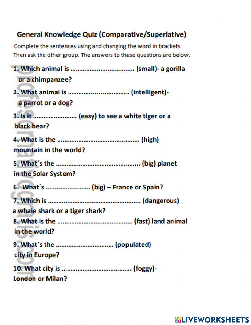 Comparatives and Superlatives Trivia