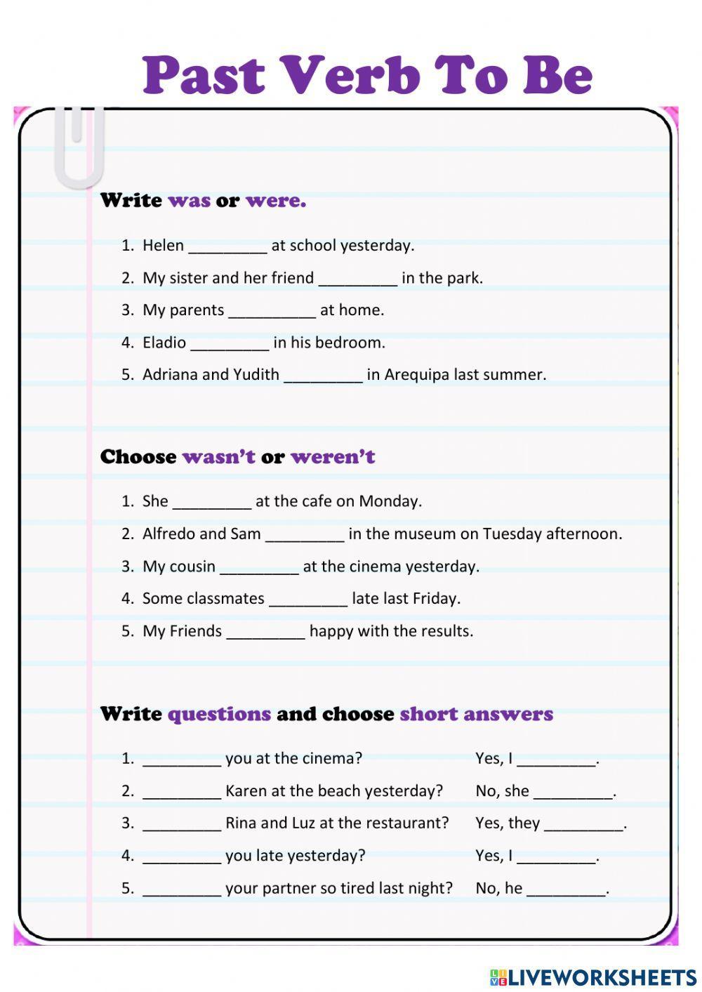 Past Verb To Be Past Verb To Be