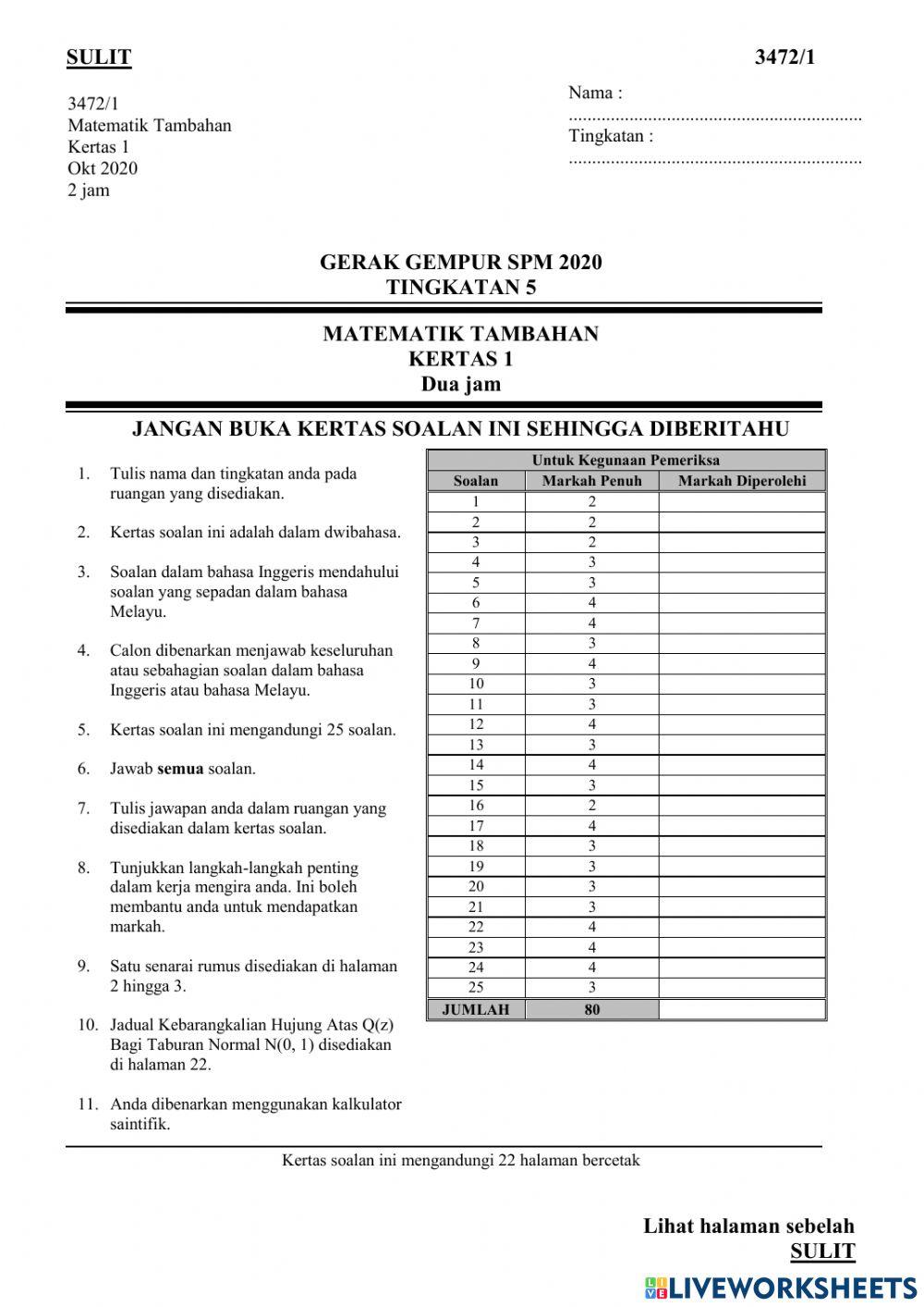 Add Maths SPM online exercise for | Live Worksheets