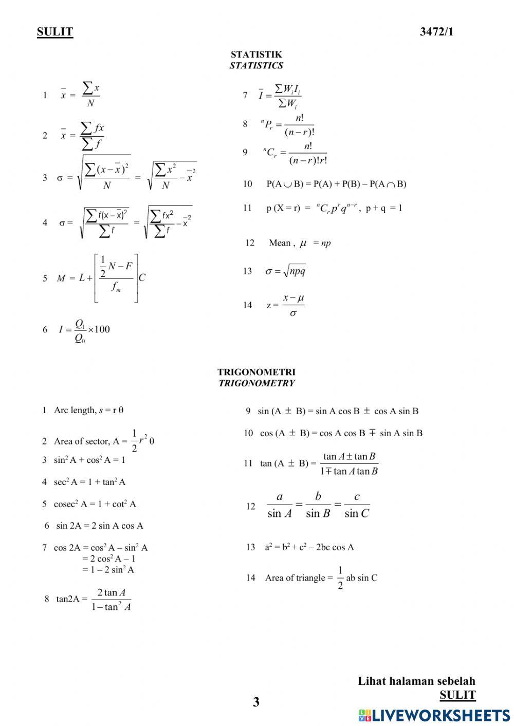 Add Maths SPM online exercise for | Live Worksheets
