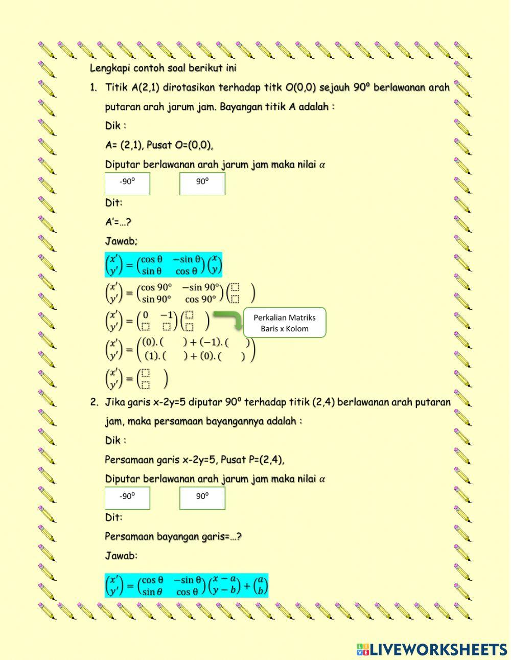 Rotasi,Dilatasi, Trasnformasi Oleh Matriks