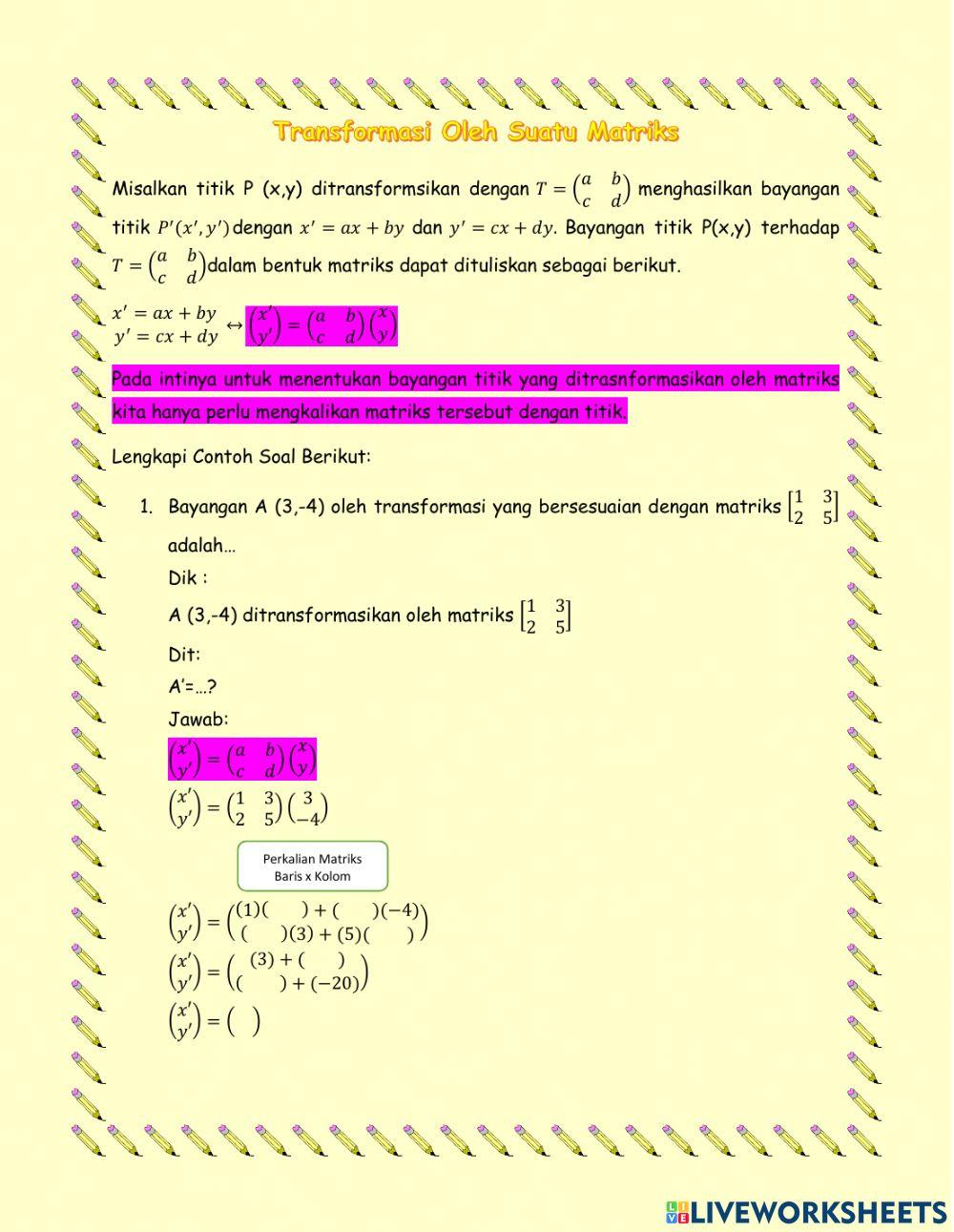 Rotasi,Dilatasi, Trasnformasi Oleh Matriks