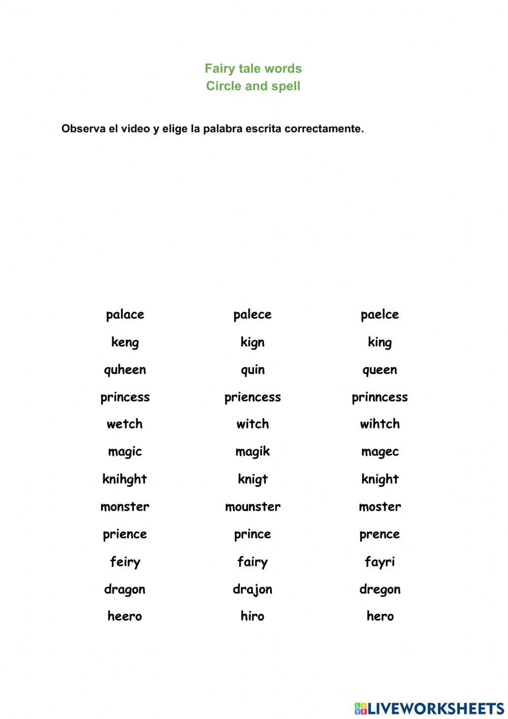 Fairy tale vocabulary