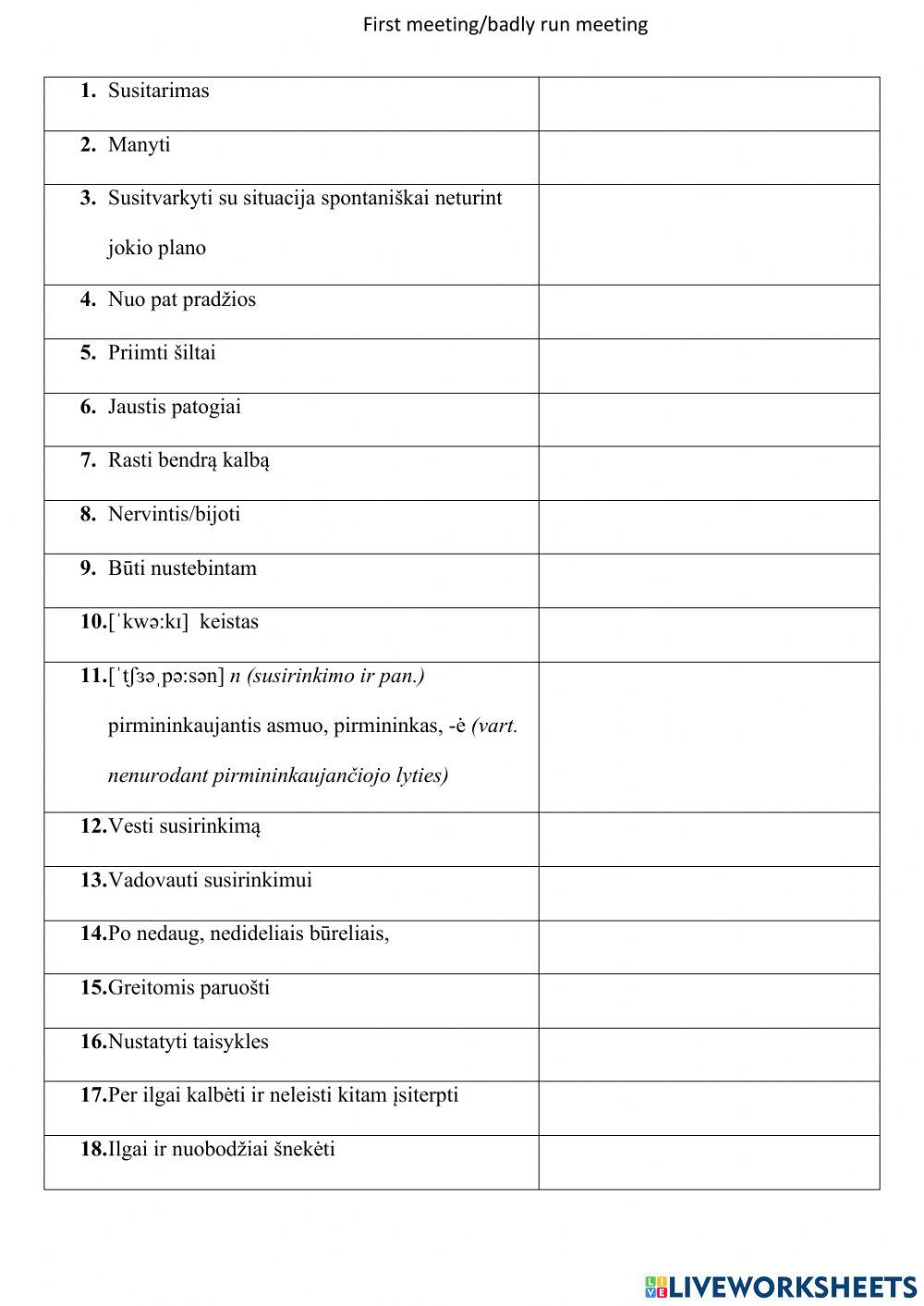 Badly run meetings worksheet | Live Worksheets