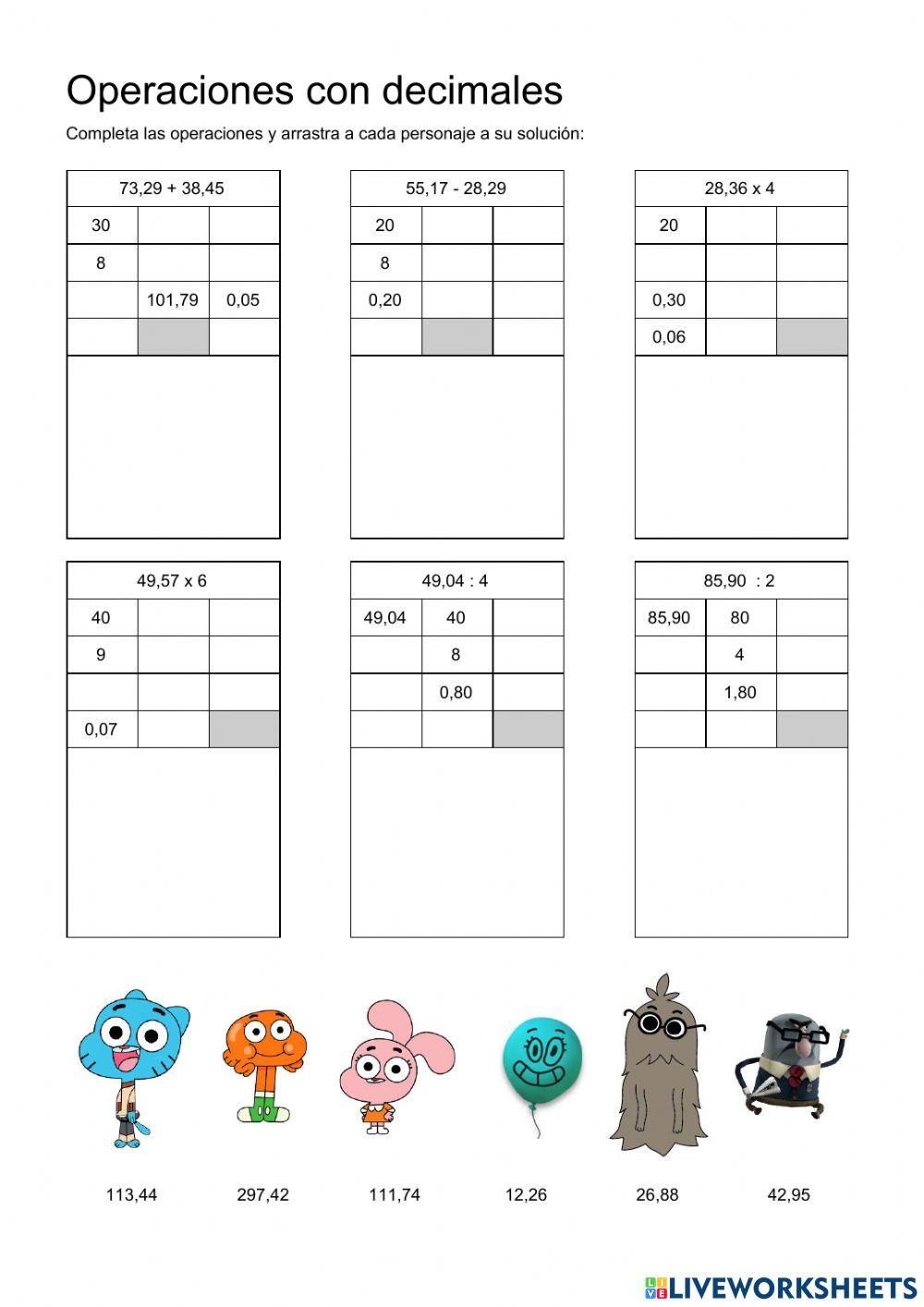 Operaciones ABN con decimales I