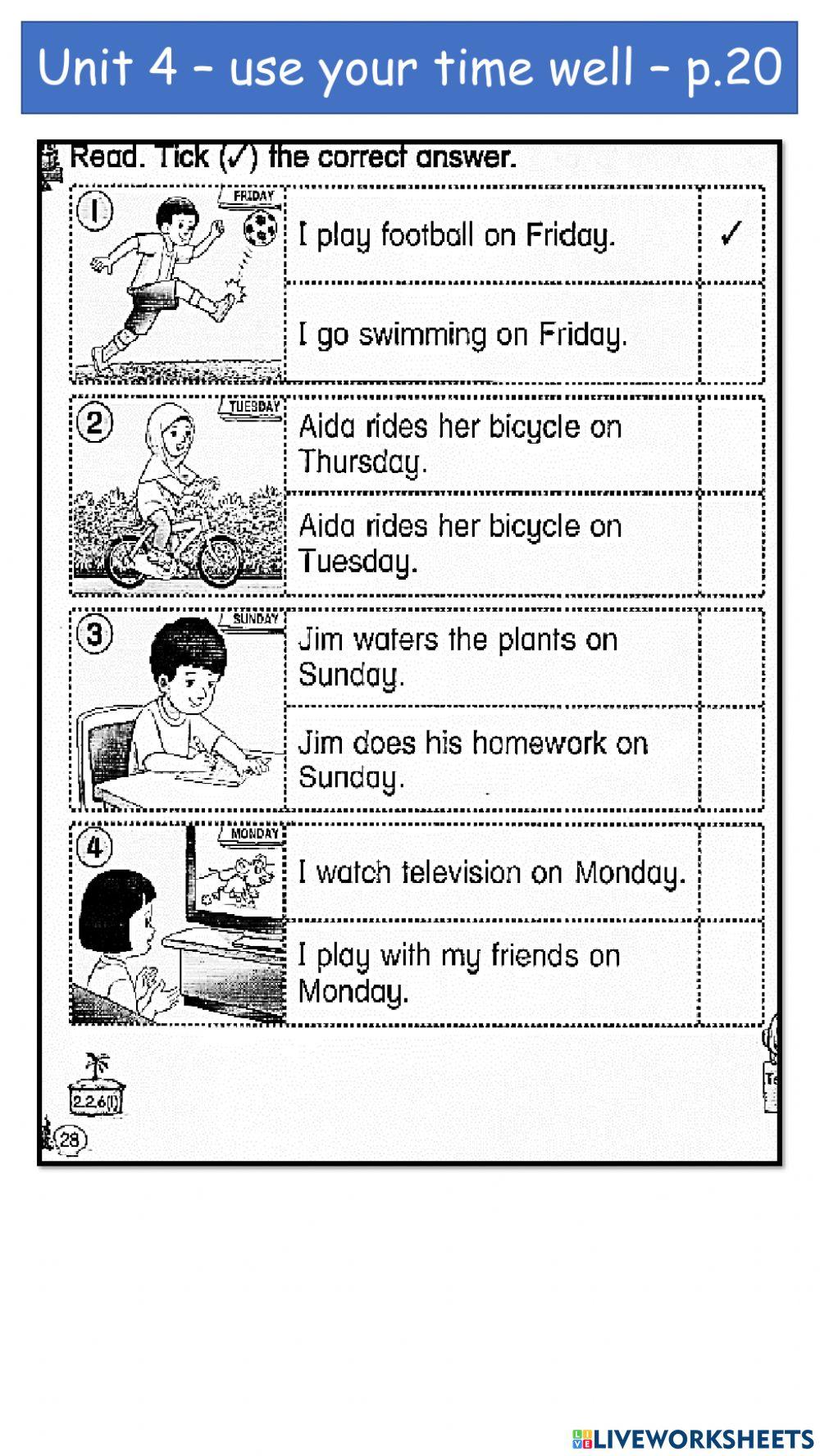 Standard 1 English - unit 4 - use your time well