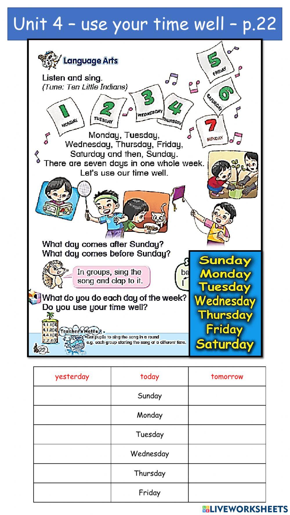 Standard 1 English - unit 4 - use your time well