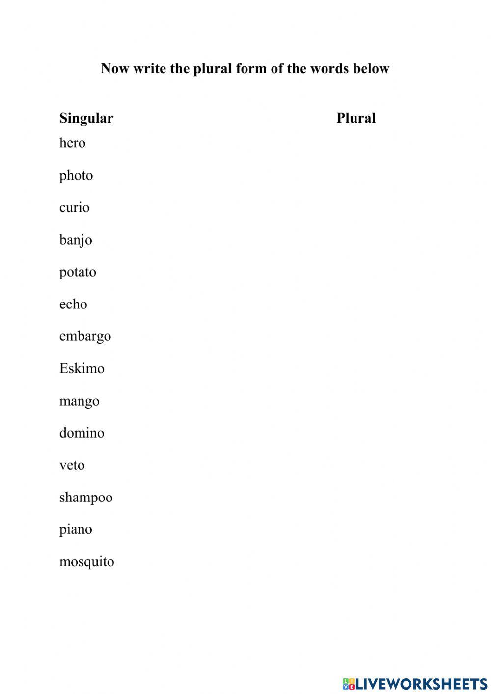 Plural Nouns - Words that end in o