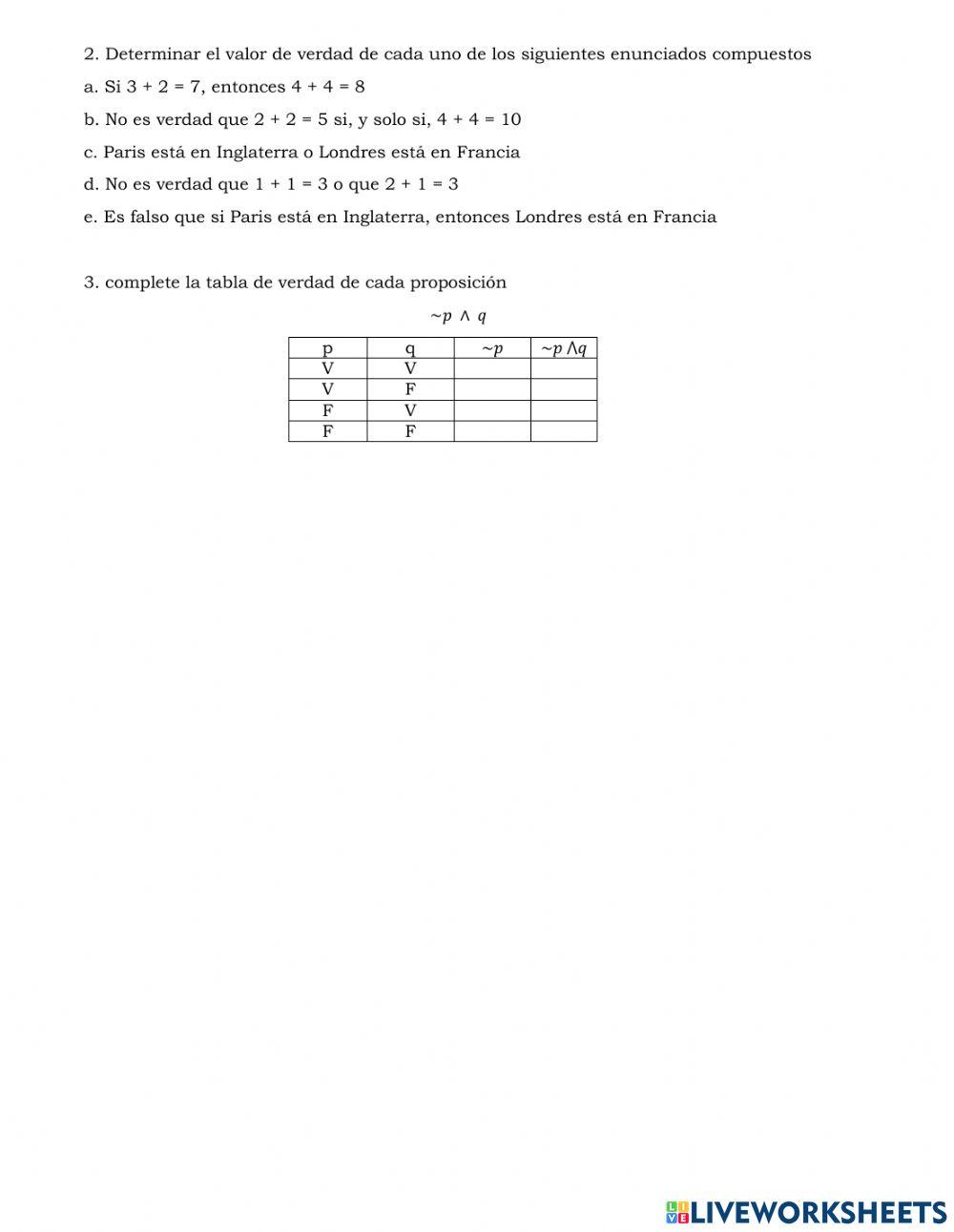 Algebra de proposiciones grado 6
