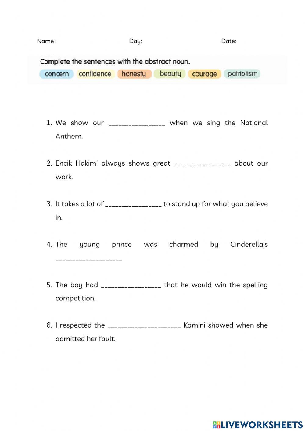 ANIS Abstract Noun 732251 LiveWorksheets