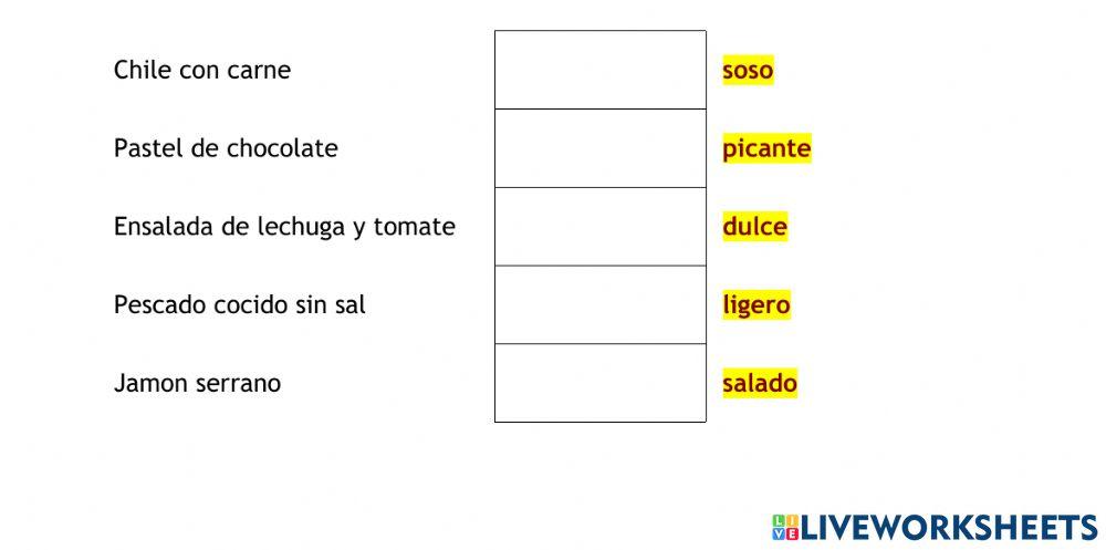 Comidas y adjetivos