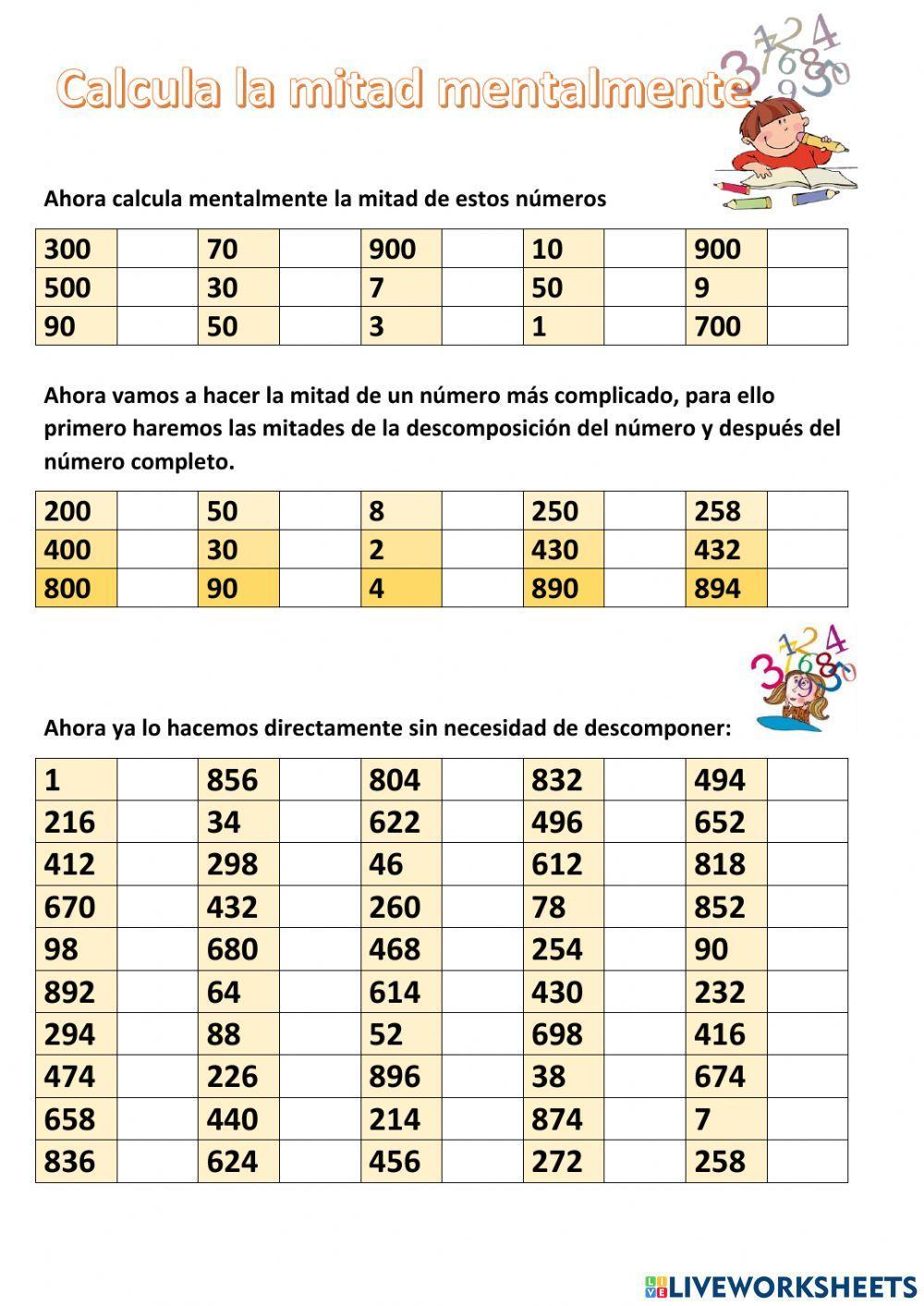 Cálculo de mitades 2