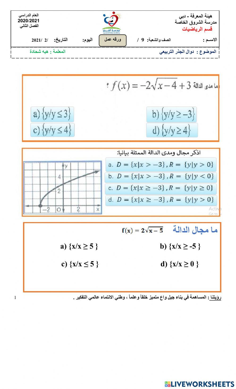 دوال الجذر التربيعي 1