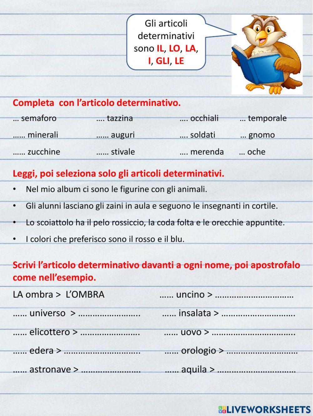Articoli determinativi e indeterminativi