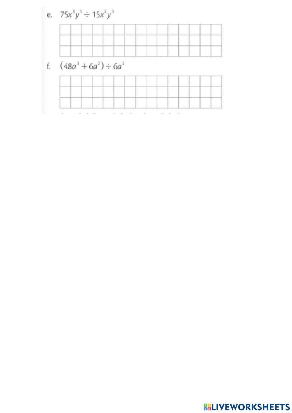 Operaciones de Multiplicación y División Algebraica