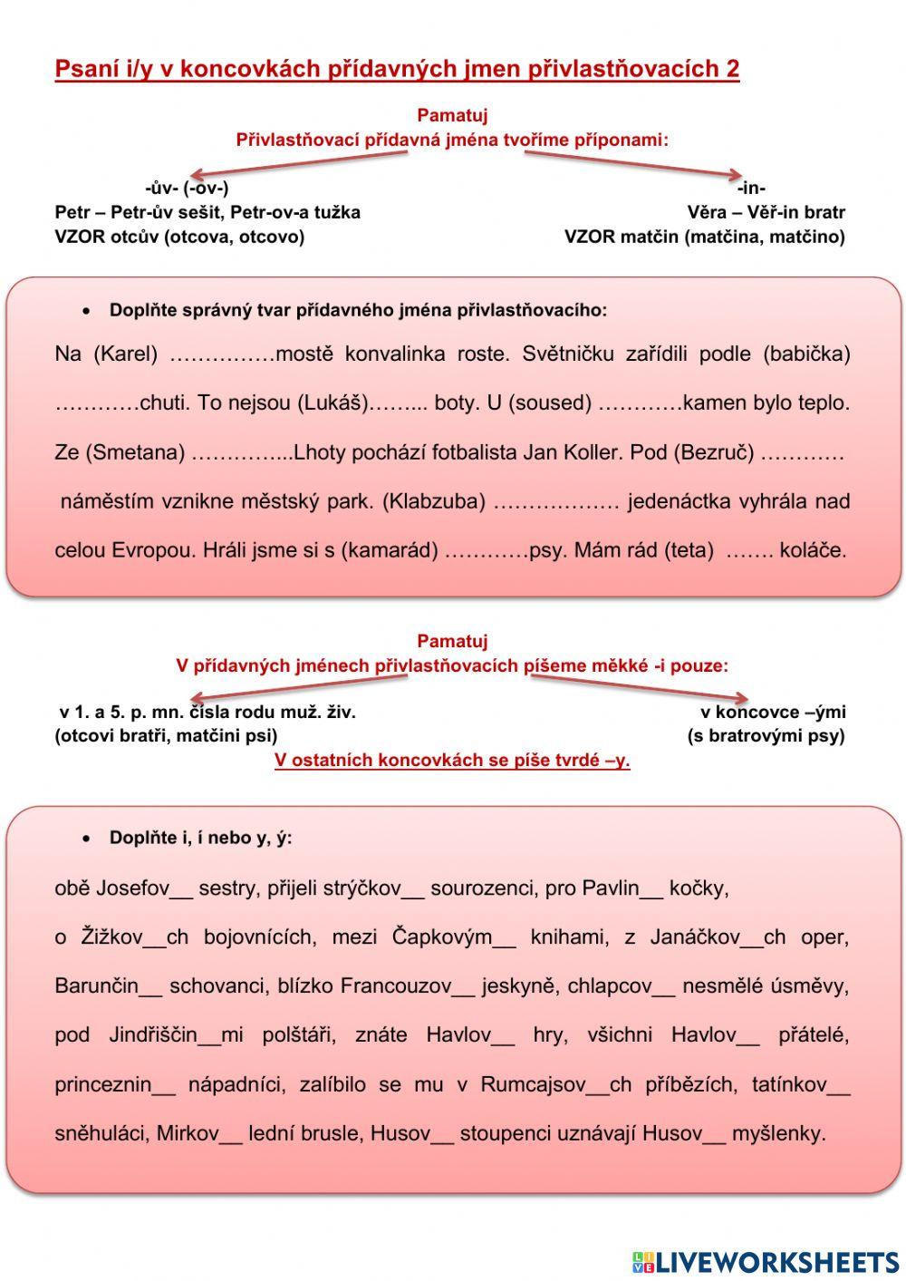 Psaní i-y v koncovkách přídavných jmen přivlastňovacích 2
