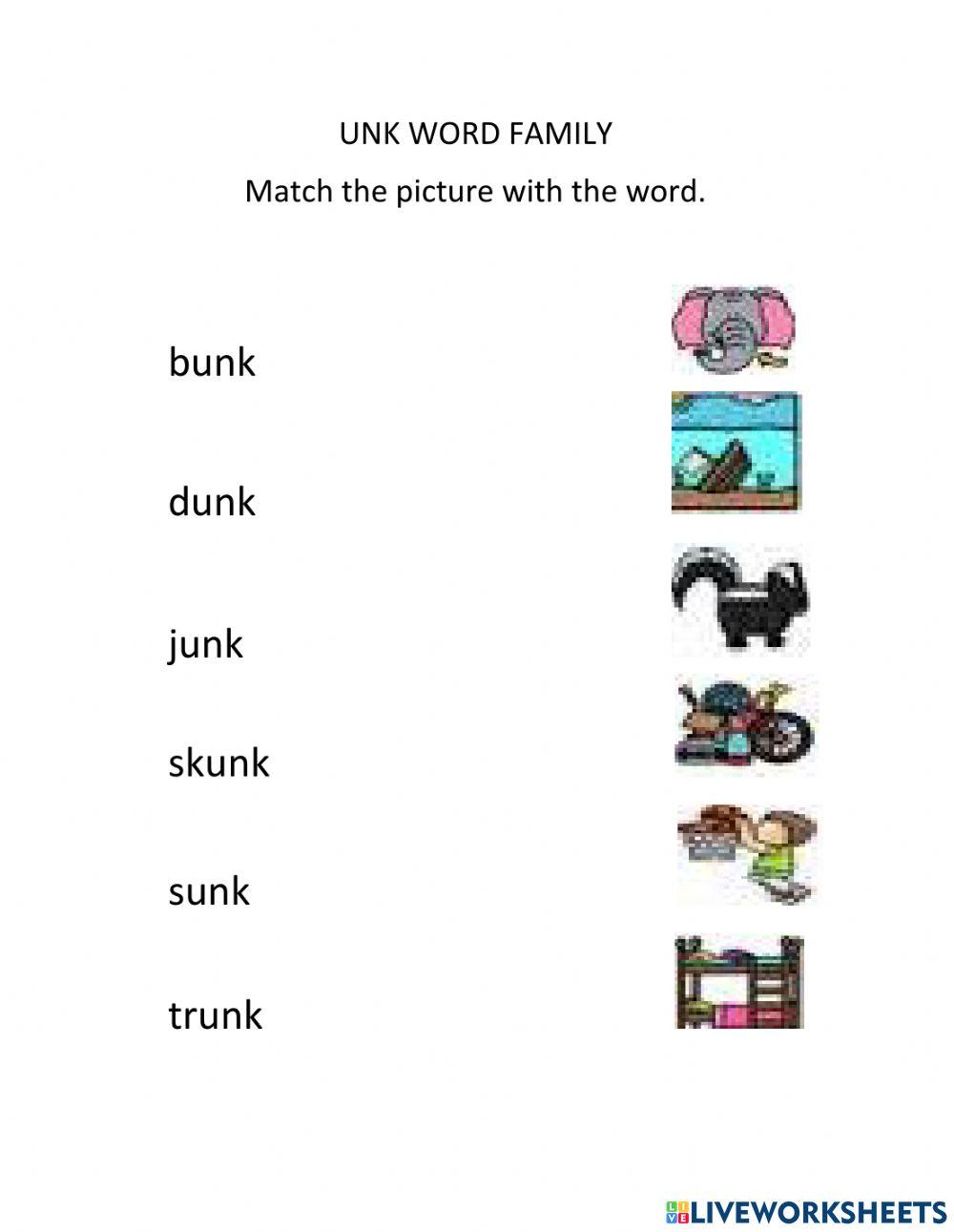 UNK Word Family worksheet Live Worksheets